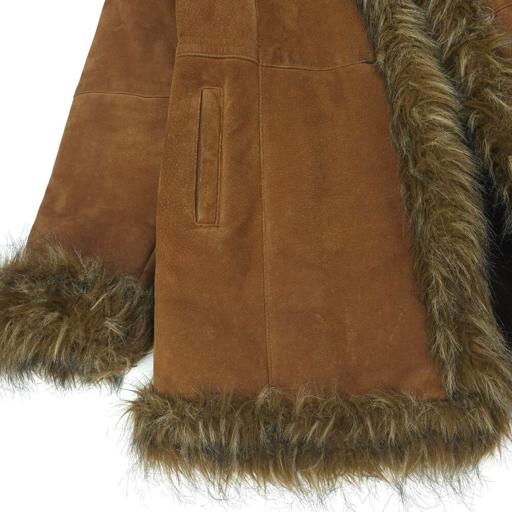 WILSONS LEATHER Suede Penny Lane Fur Afghan Jacket 70s Boho Downtown Girl Boho - Picture 9 of 14